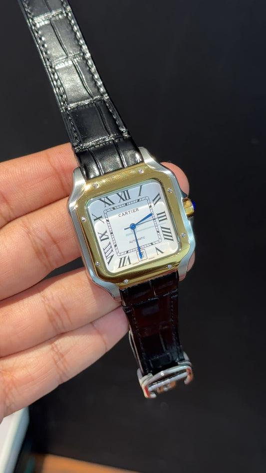 Cartier Santos | Gold TT Case | Black Strap | White Dial - twentyfour