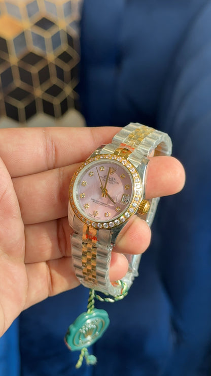 Datejust 27mm tt pinkish marble dial diamond digit jubilee chain