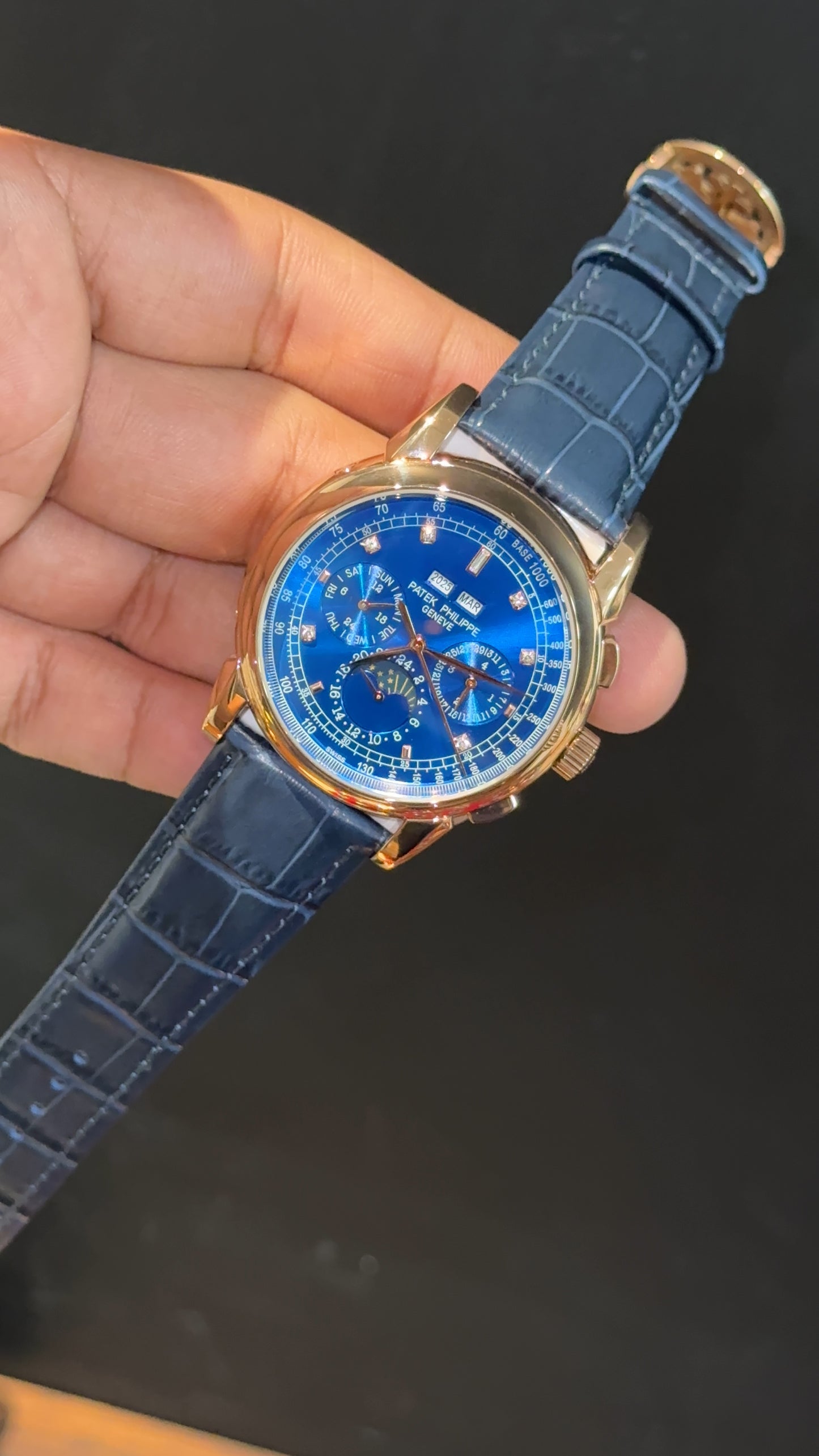 Patek Century | Auto | Rose Case | Blue Diamond Dial | Blue Leather Strap - twentyfour