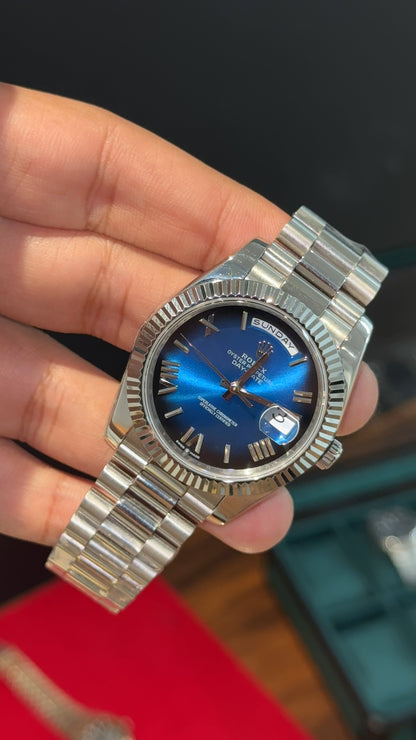 Premium DayDate | Silver Chain | Gradient Blue Dial