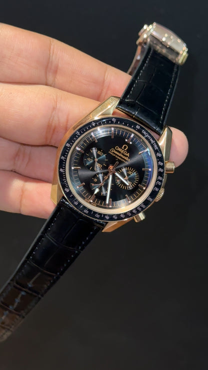 Omega Speedmaster | Rose Black Bezel | Black Strap | Chrono | Black Dial