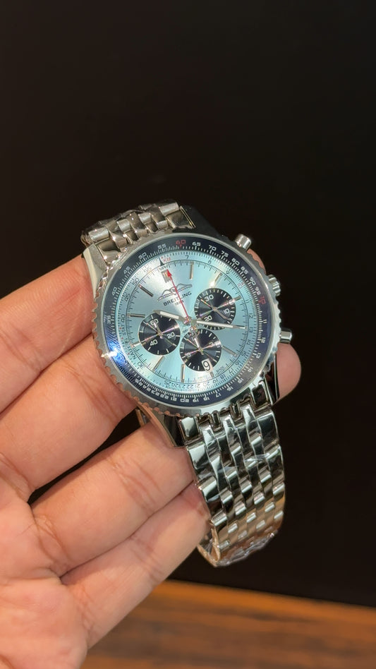 Brietling | Silver Jubilee Chain | Black Chrono | Sky Blue  Dial