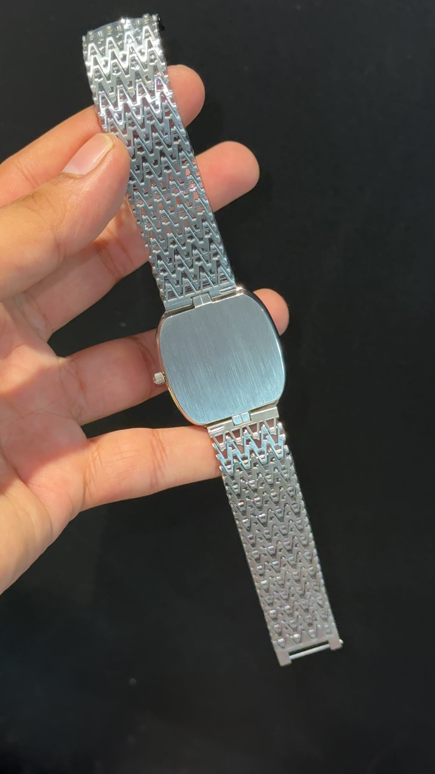 Pp Ellipse | Silver Mesh Chain | Black Ebony Dial