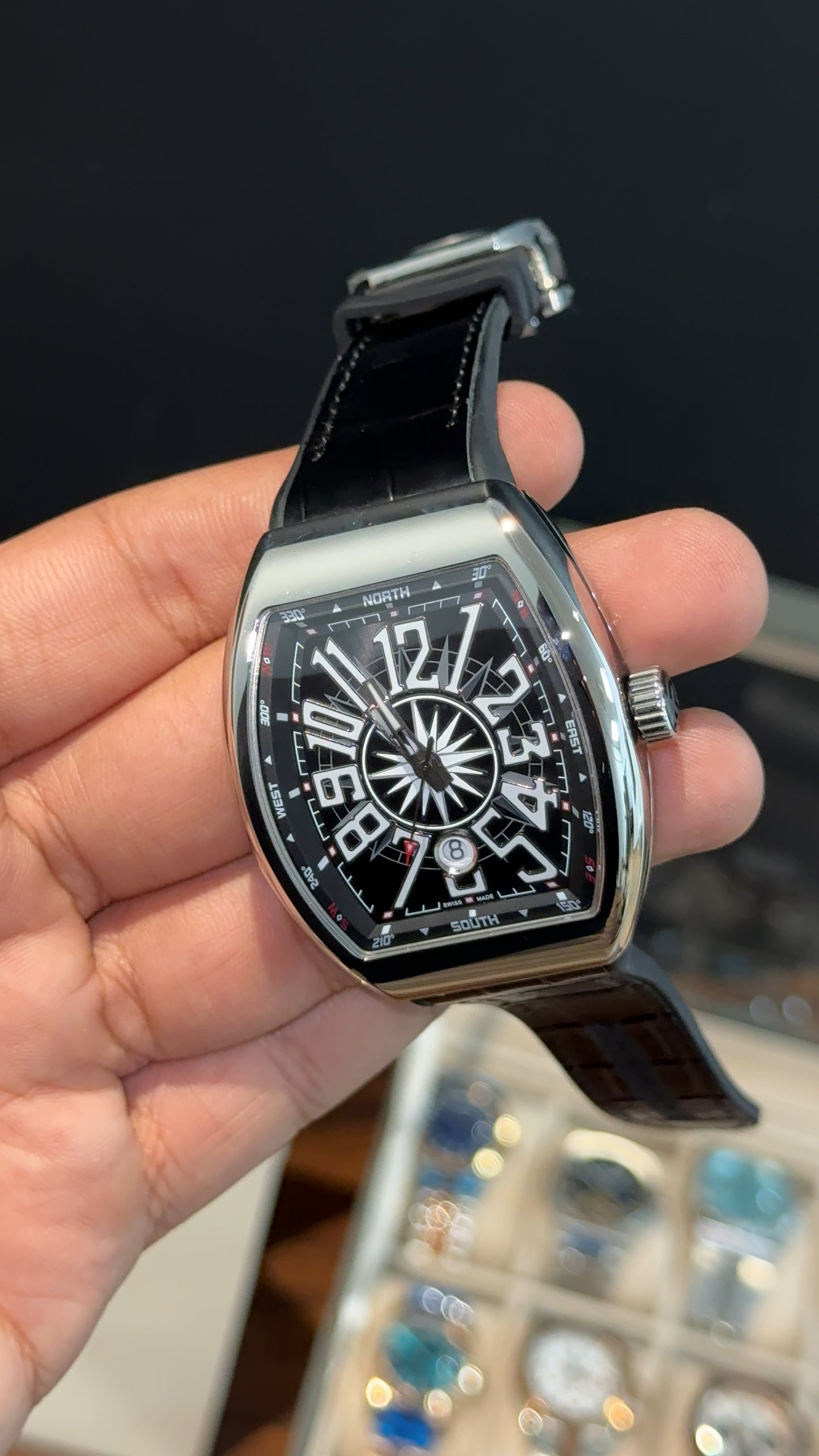 Premium Franck Muller | Vanguard Edition | Silver Case | Black Strap | Black Dial