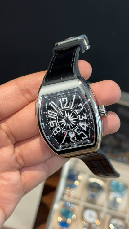 Premium Franck Muller | Vanguard Edition | Silver Case | Black Strap | Black Dial