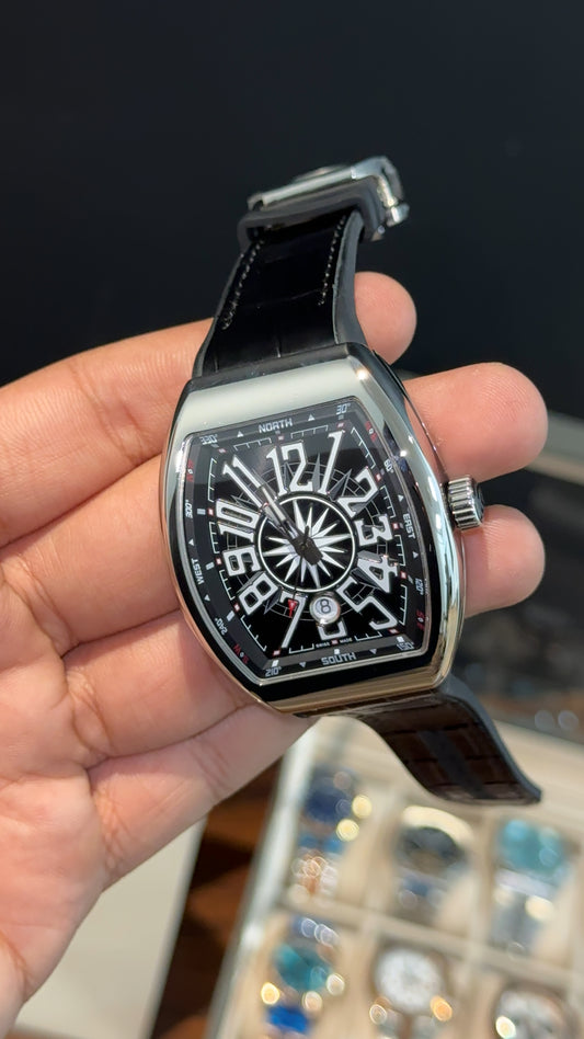 Premium Franck Muller | Vanguard Edition | Silver Case | Black Strap | Black Dial