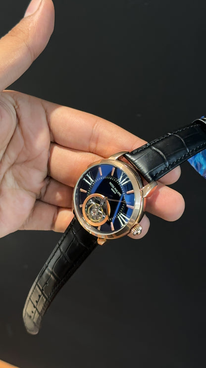 PP Auto | Rose | Pendulum | Black Leather Strap | Black Index Dial