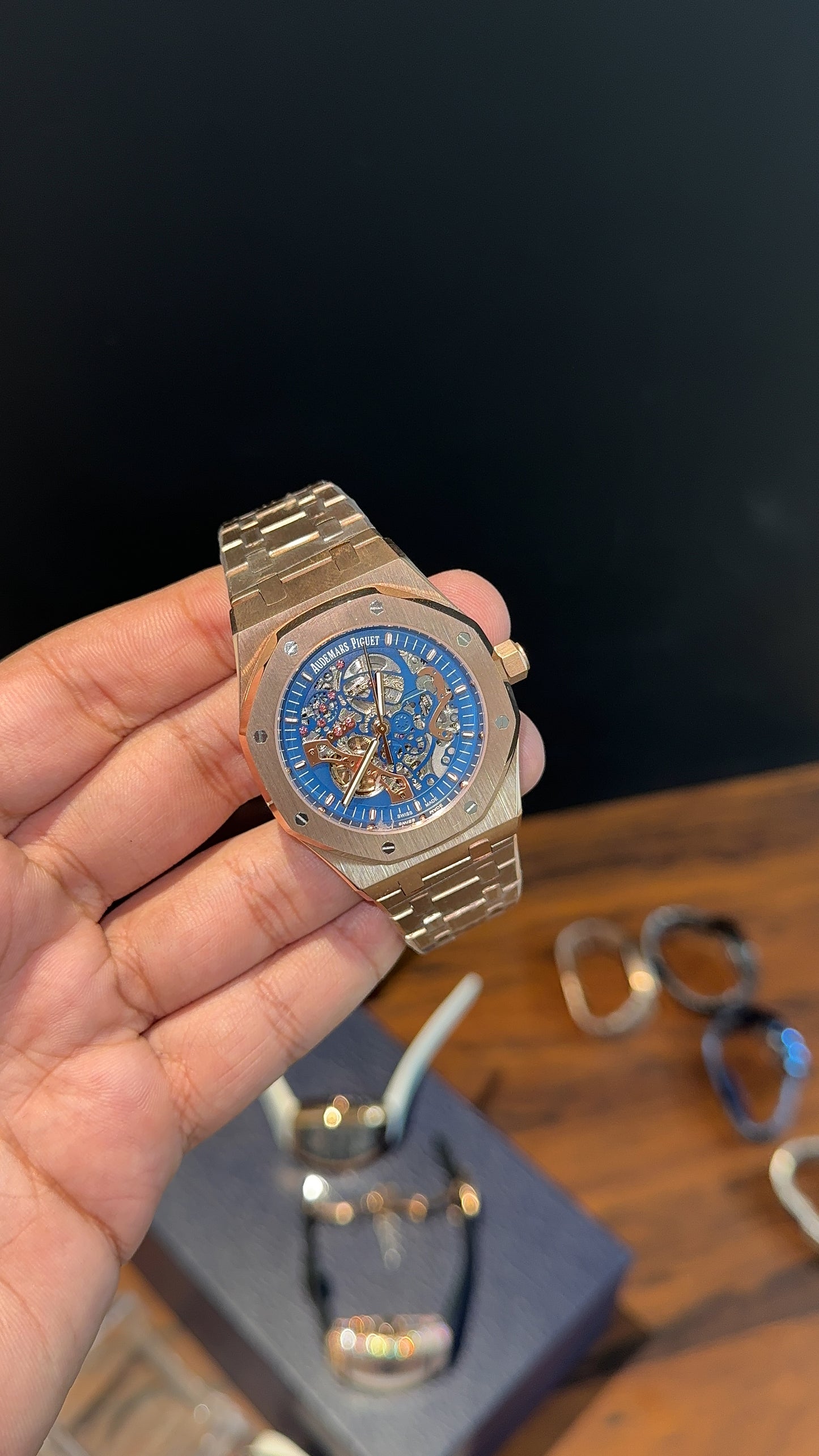 AP Skeleton | Auto | Rose Chain | Blue Dial