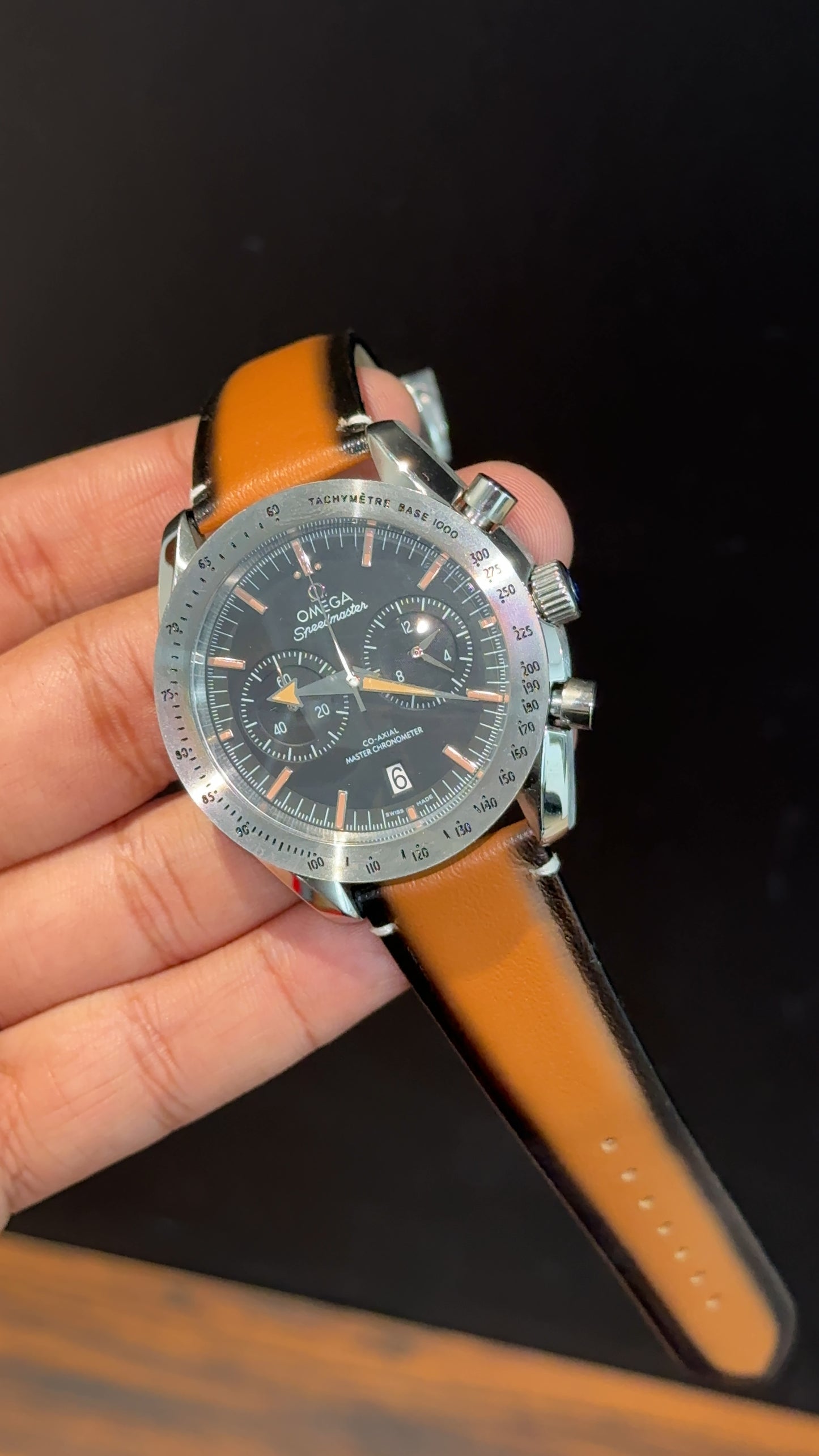 Omega Speedmaster | Chrono | Silver Bezel | Camel Black Strap |Grey Dial - twentyfour