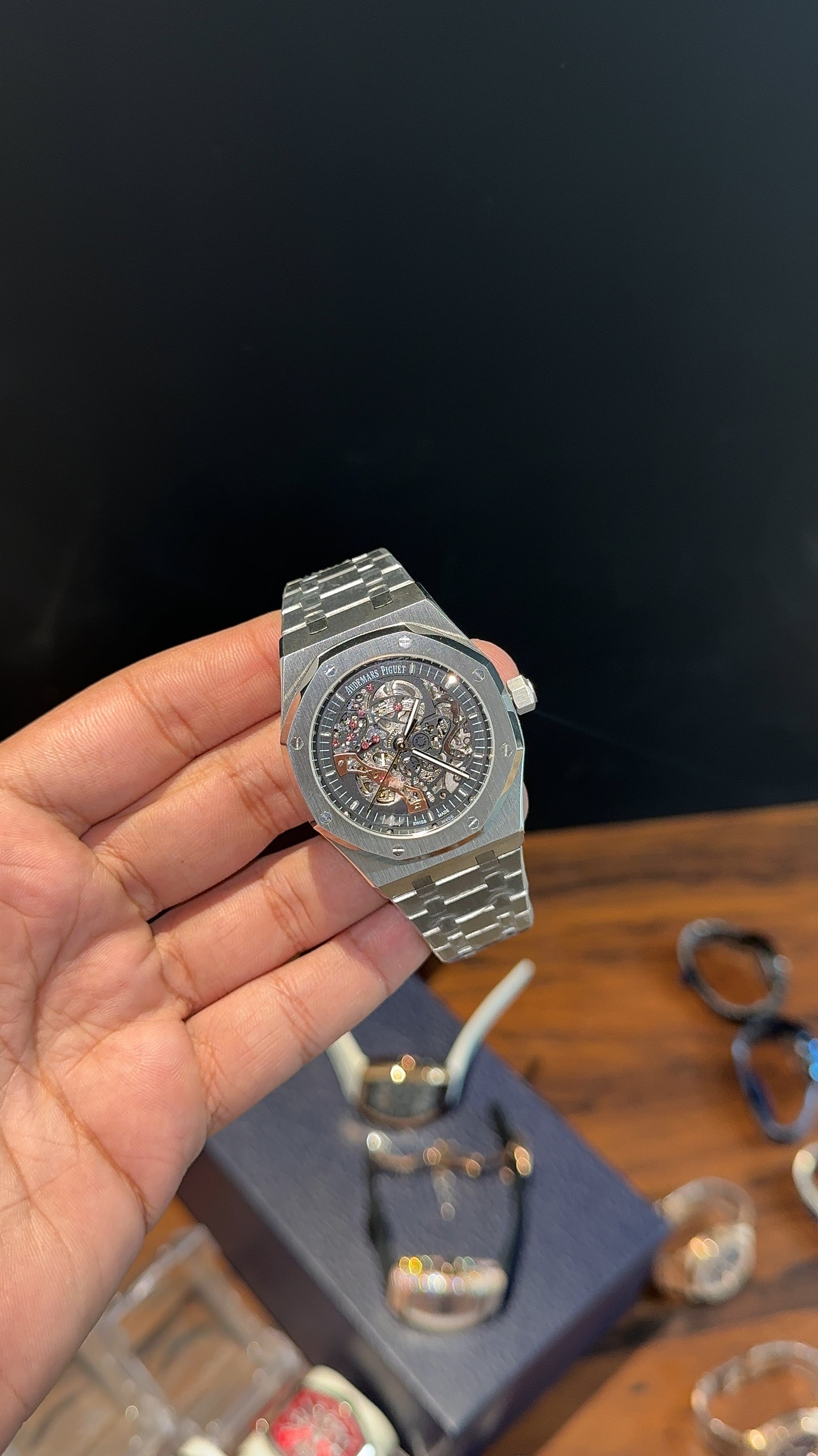 AP Skeleton | Auto | Silver Chain | Black Dial