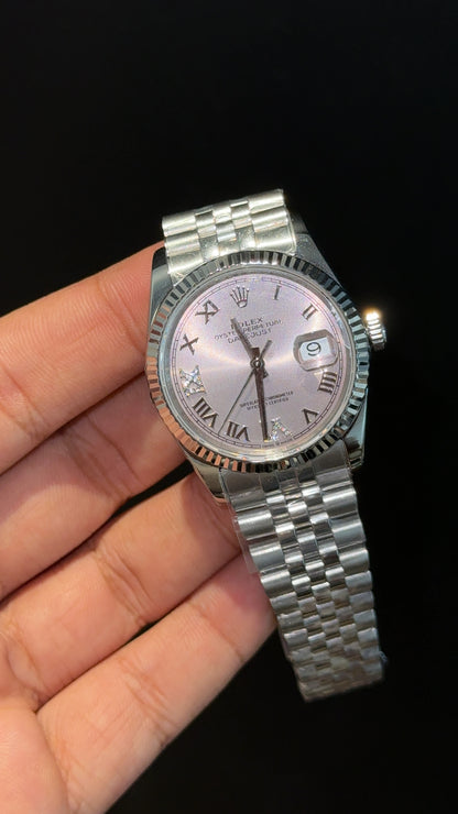 Premium Datejust | 36mm | Silver Chain | Silver Pinkish Roman Dial