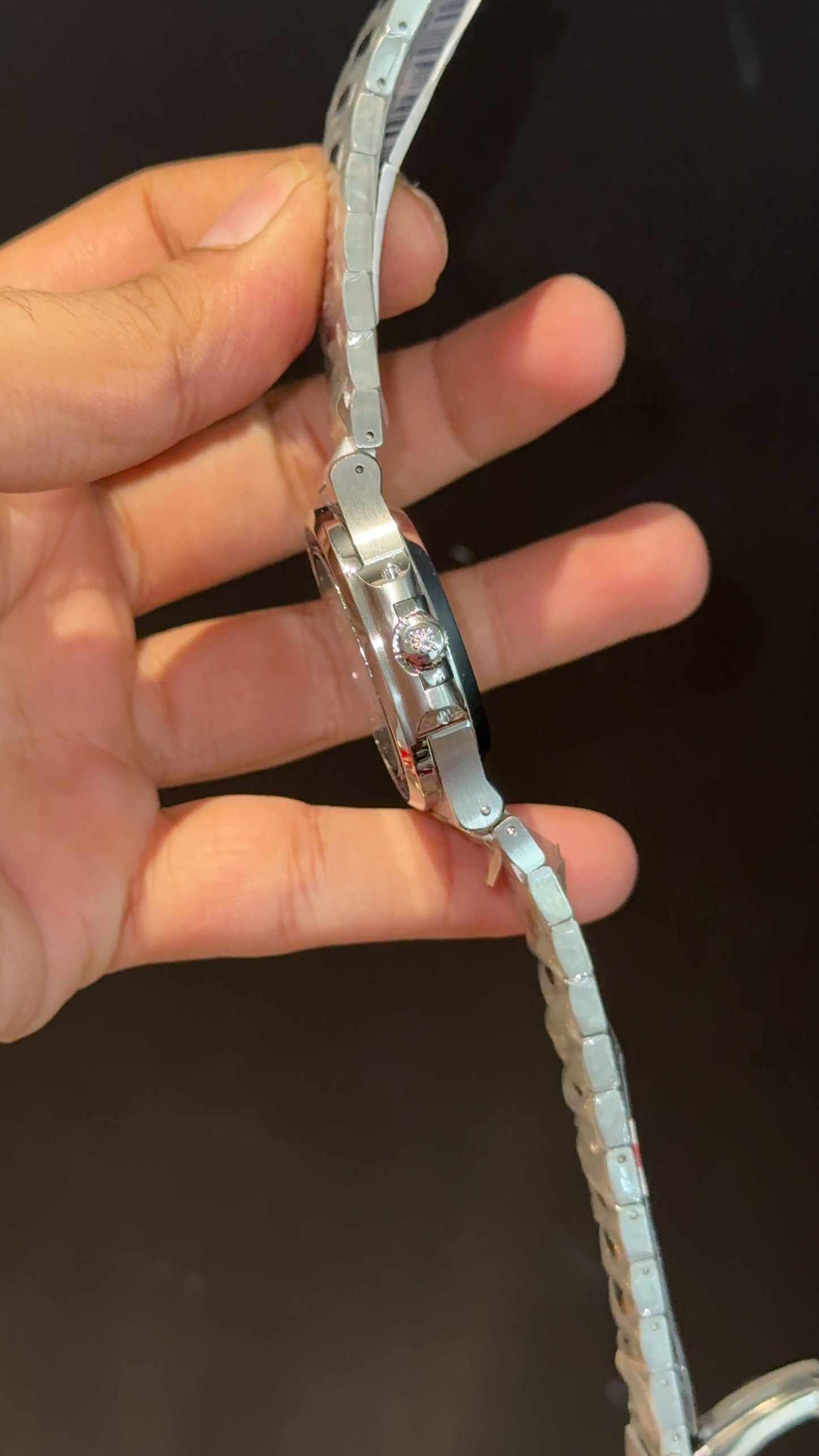 PP Auto | Blue Diamond Bezel | Silver Chain | White Dial