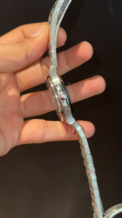 PP Auto | Blue Diamond Bezel | Silver Chain | White Dial
