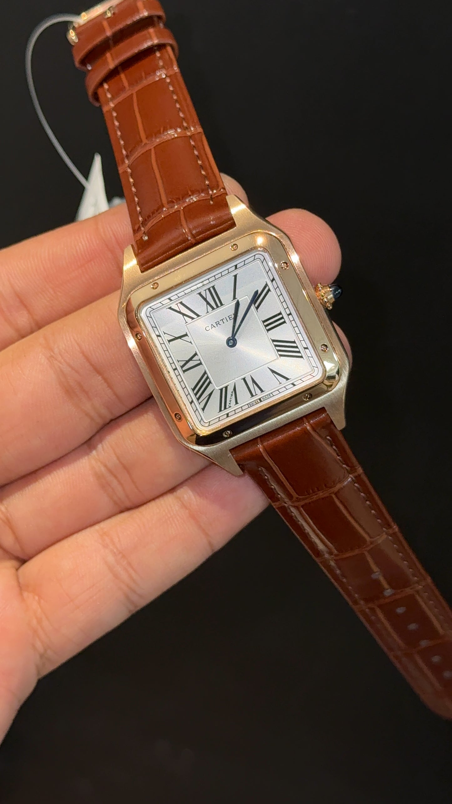 Cartier Santos | Rose Case | Brown Dumont Strap | White Dial