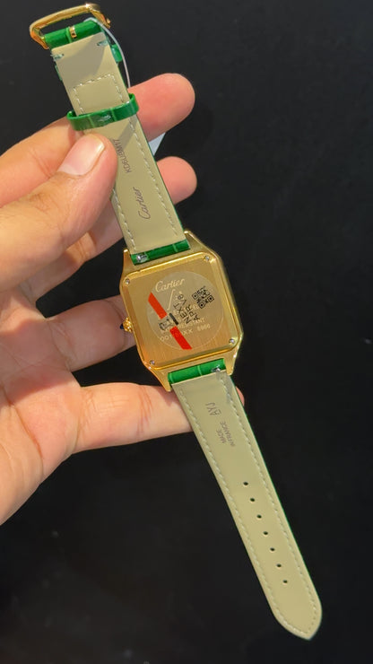 Cartier Santos | Gold Case | Green Dumont Strap | White Dial