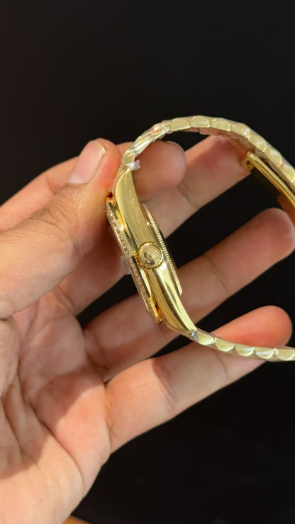 Daydate | Diamond Bezel | Gold Chain | Gradient Green Diamond Dial