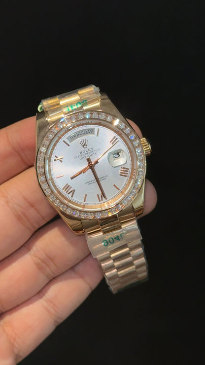 DayDate | Diamond Bezel | Rose Chain | White Dial