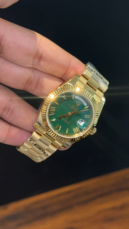 Premium DayDate |Gold Chain | Dark Green Dial