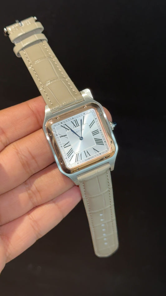 Cartier Dumont Lacquer | Rose Two Tone Case | Cream Leather Strap | White Dial - twentyfour