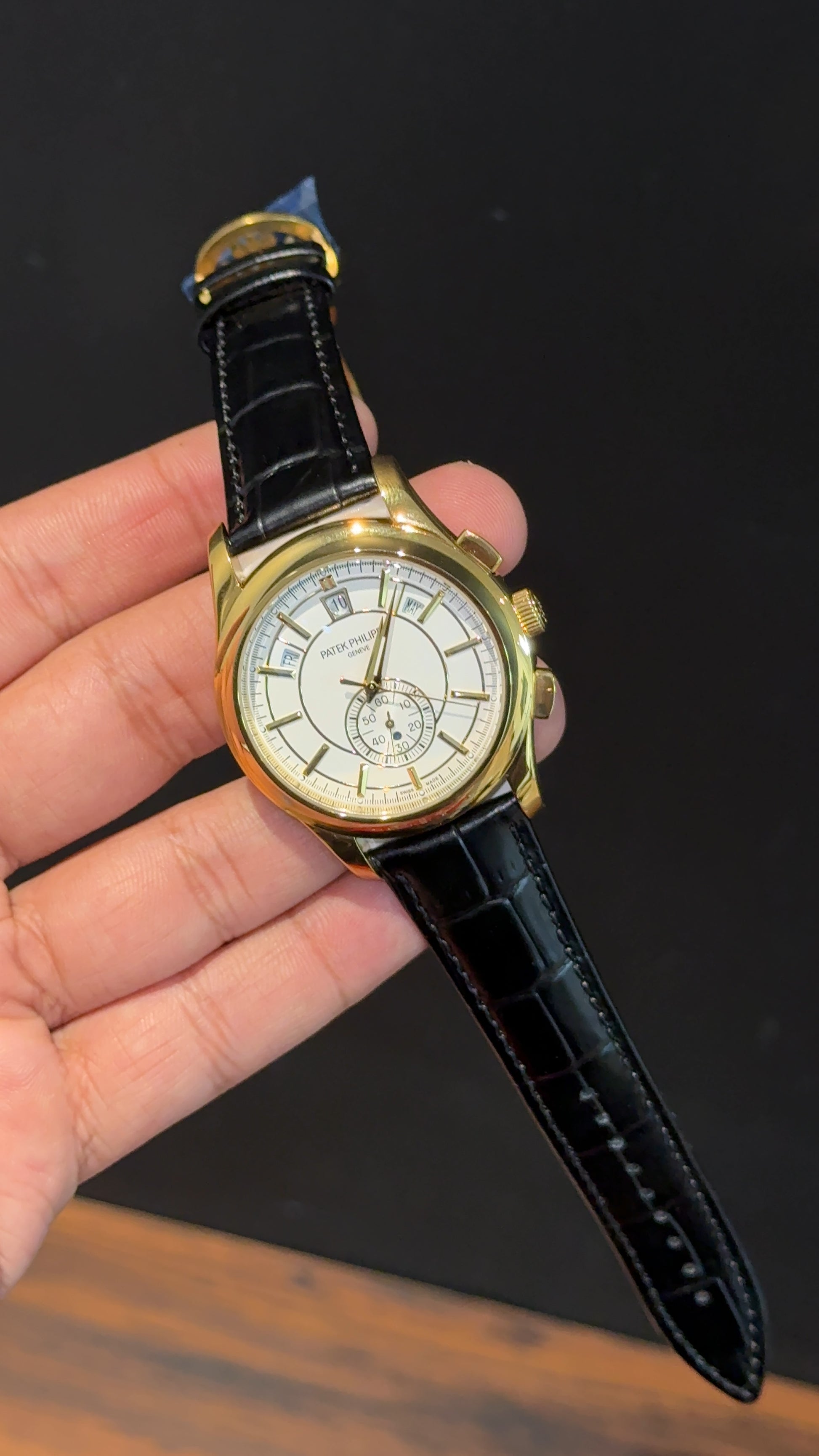 Pp Auto | Annual Calendar Edition | Gold | Black Strap | White Dial - twentyfour