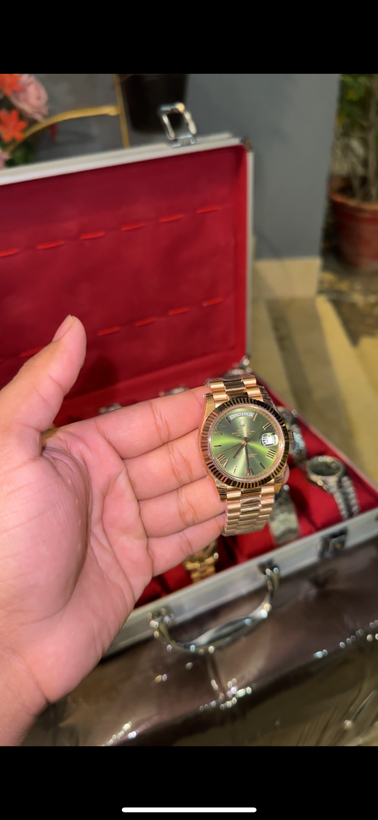 Premium Daydate  | Rose Chain | Olive Green Dial