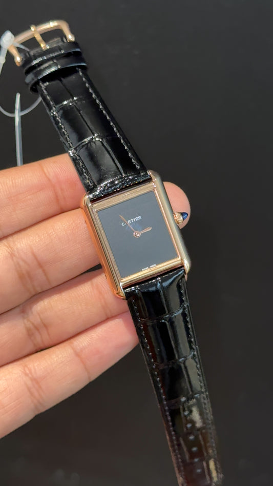 Cartier Tank | Rose | 36mm | Black Leather Strap | Black Dial - twentyfour