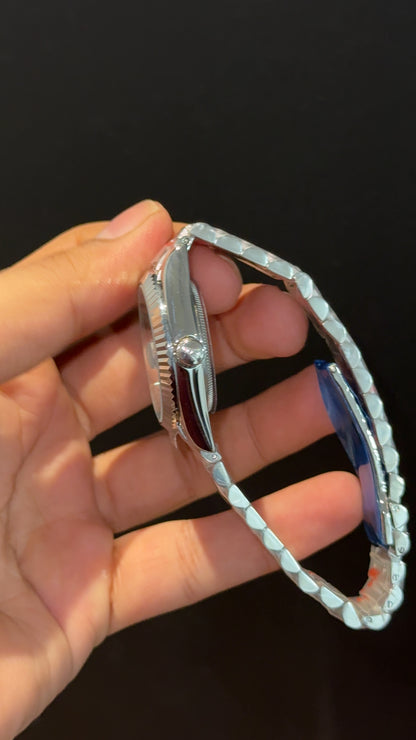 Datejust | 36mm | Silver President Chain | Sky Blue Diamond Dial