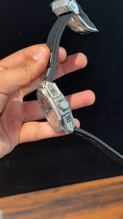 Premium Hublot | Big Bang Tourbillon Edition | Black Strap | Silver Skeletonized Dial