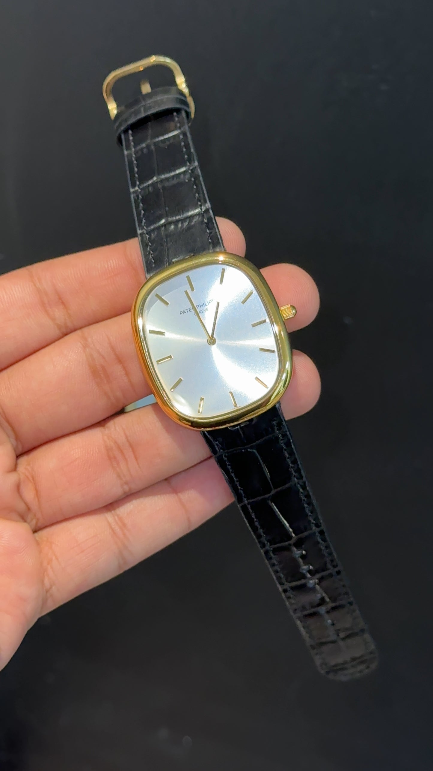 Pp Ellipse | Gold Case | Black Leather Strap | White Ebony Dial