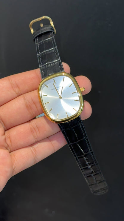 Pp Ellipse | Gold Case | Black Leather Strap | White Ebony Dial