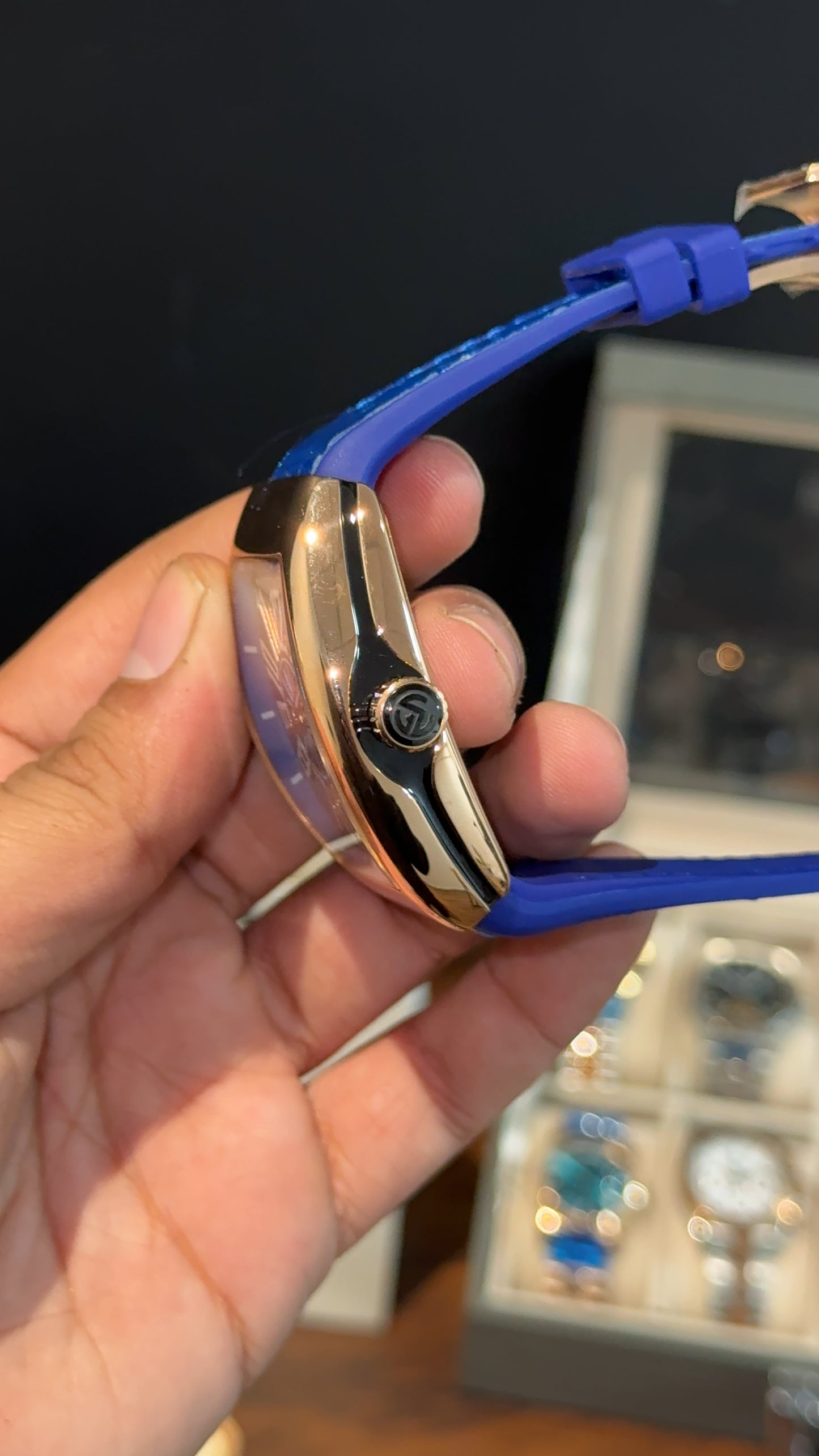 Premium Franck Muller | Vanguard Edition | Rose Case | Blue Strap | Blue Dial