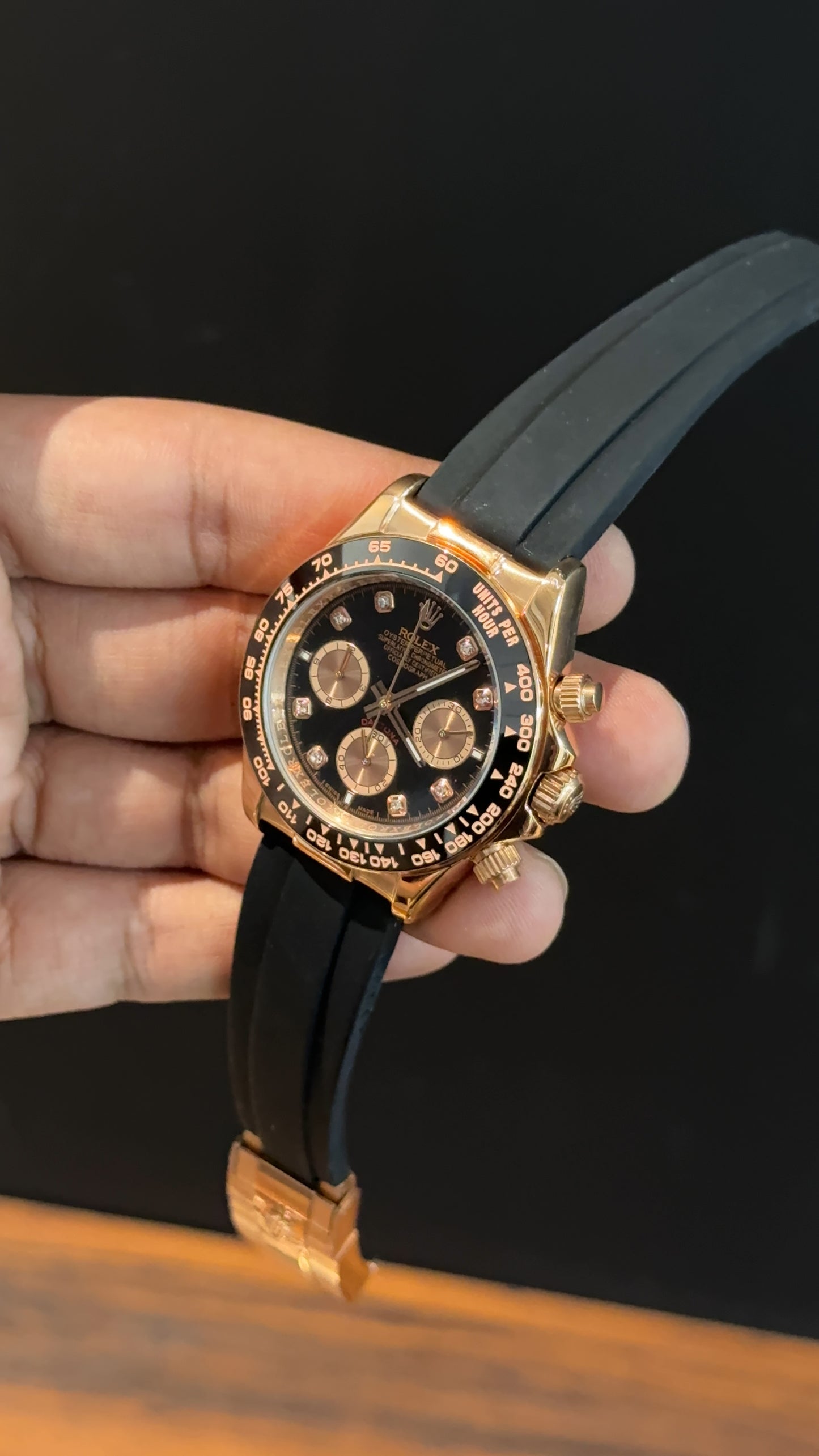 Daytona | Rose | Pvc Strap | Rose Chrono | Rose Diamond Black Dial - twentyfour