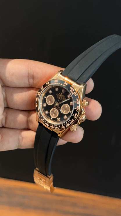 Daytona | Rose | Pvc Strap | Rose Chrono | Rose Diamond Black Dial - twentyfour