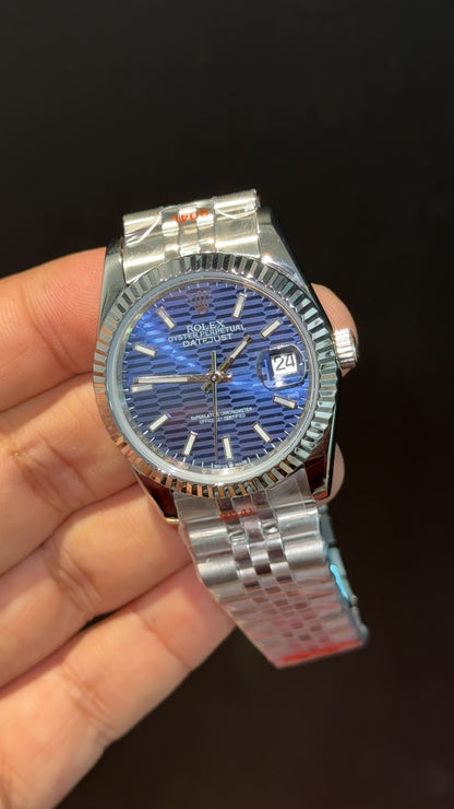 Datejusy | 36mm | Silver Chain | Blue Scetch Dial