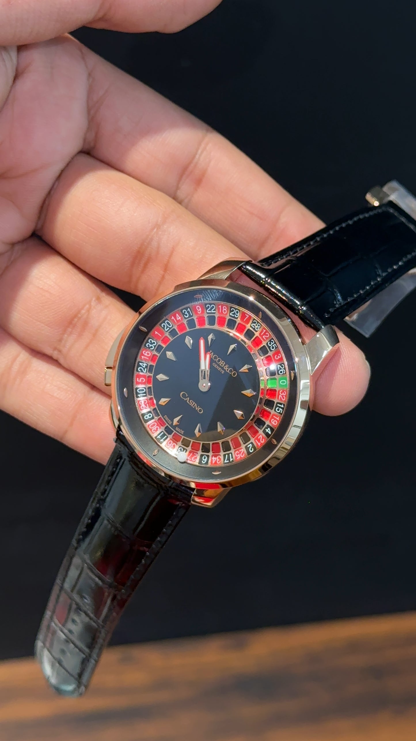 Executive Jacob And Co | Rose Case | Casino Tourbillon Edition | Black Leather Strap | Black Dial