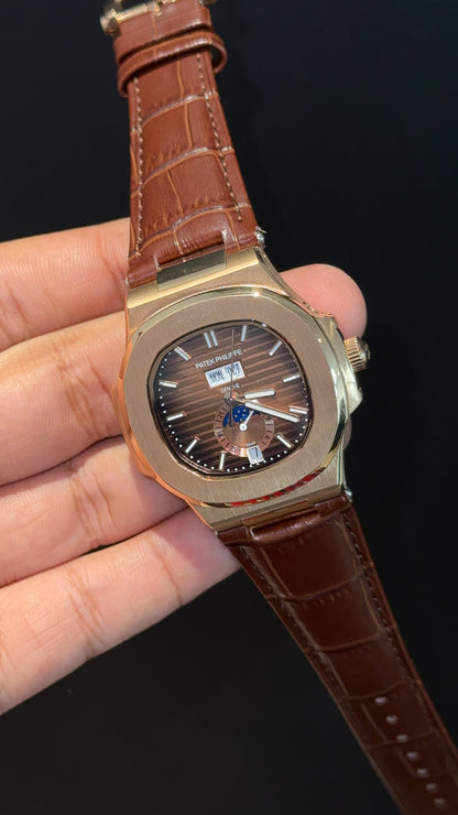 Pp Auto | Moonphase | Yearly Edition | Rose Case | Brown Leather Strap | Brown Dial