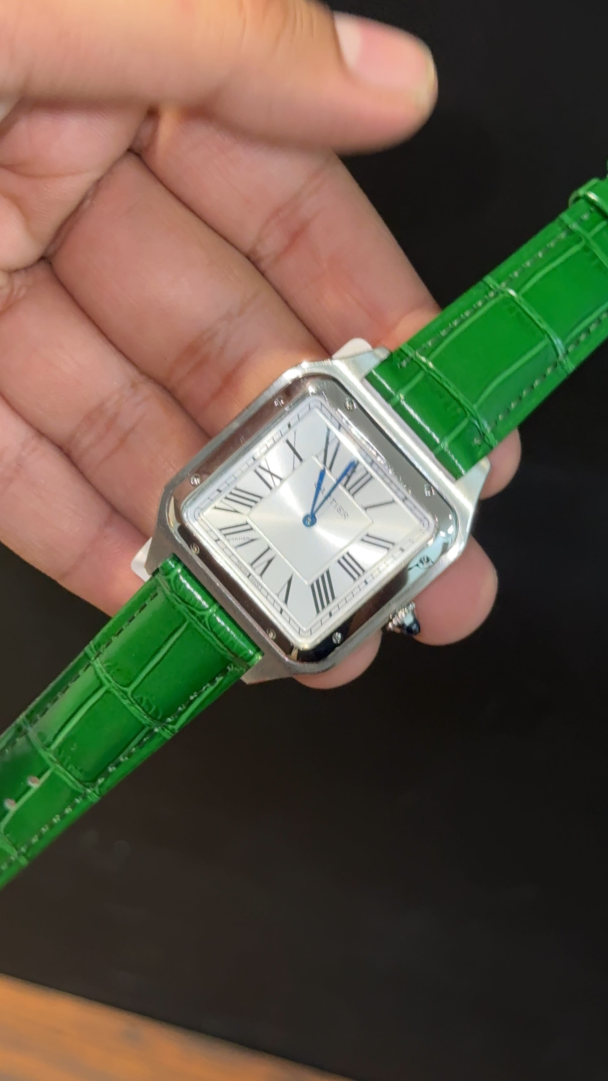 Cartier Dumont Lacquer | Silver Case | Green Leather Strap | White Dial - twentyfour