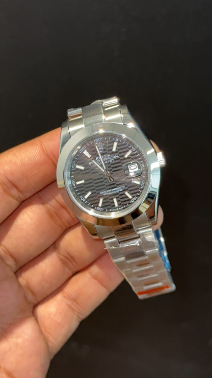 Datejust | Silver Oyester Chain | Plain Bezel | Grey Lines Dial - twentyfour