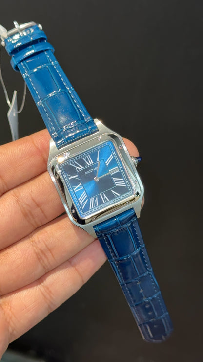 Cartier Santos | Silver Case | Blue Dumont Strap | Blueish Dial