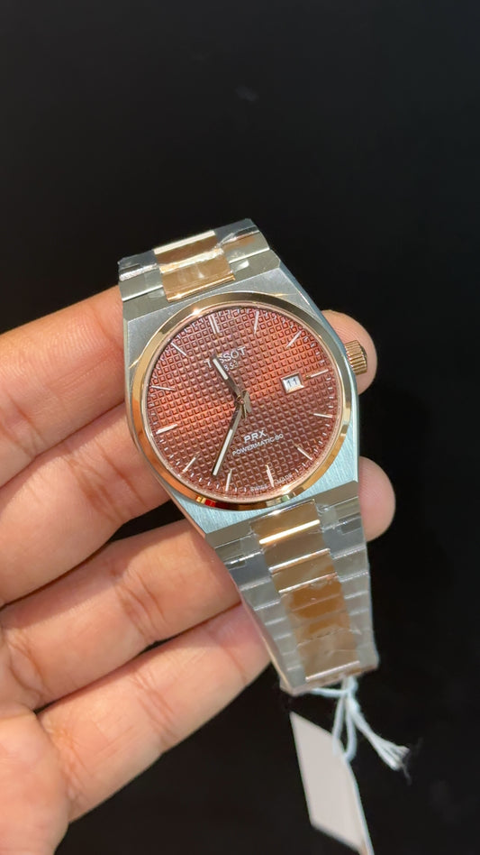 Tissot Prx | Quartz | Rose Two Tone | Dark Brown Texture Dial - twentyfour