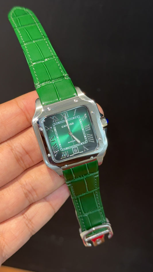 Cartier Santos | Silver Case | Green Strap | Lightish Green Dial - twentyfour