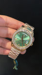 DayDate | Diamond Bezel | Rose Chain | Olive Green Dial
