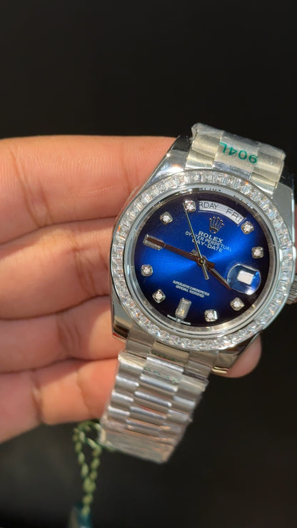 DayDate | Diamond Digit | Silver Chain | Diamond Digit | Gradient Blue Dial