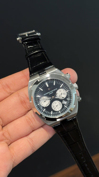 Vacheron Constantin | Black Leather Strap | White Chrono | Black Dial