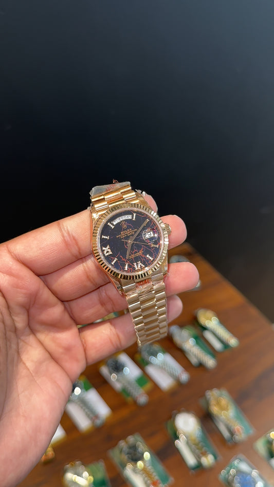 Premium Daydate | 36mm | Rose Chain | Choco Diamond Roman Dial