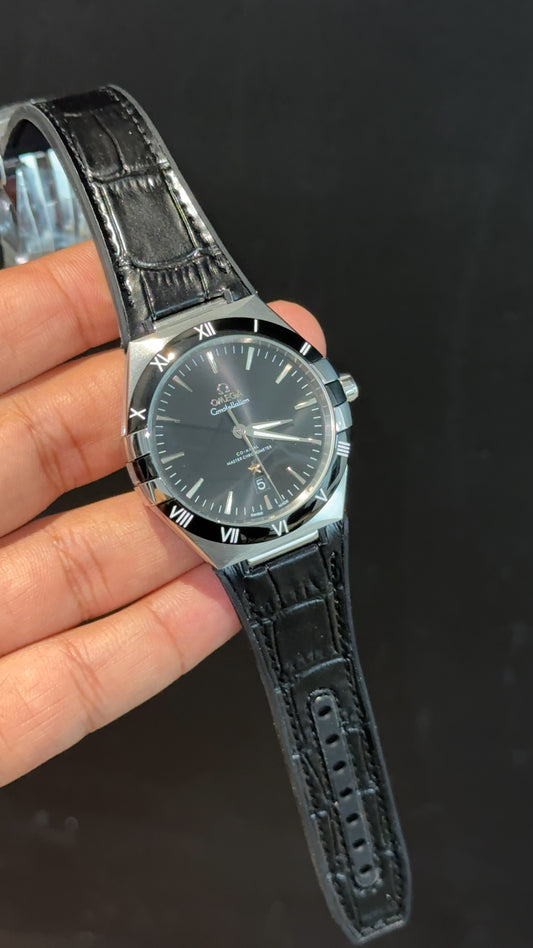 Omega Constellation | Silver Black Case | Black Strap | Black Plain Dial - twentyfour