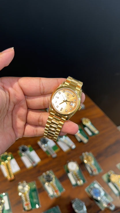 Premium Daydate | 36mm | Gold Chain | Gold Diamond Dial