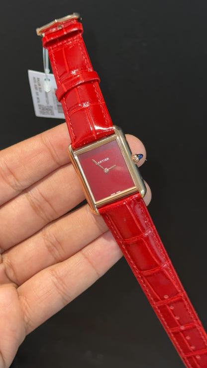 Cartier Tank | Rose | 36mm | Red Leather Strap | Red Dial - twentyfour