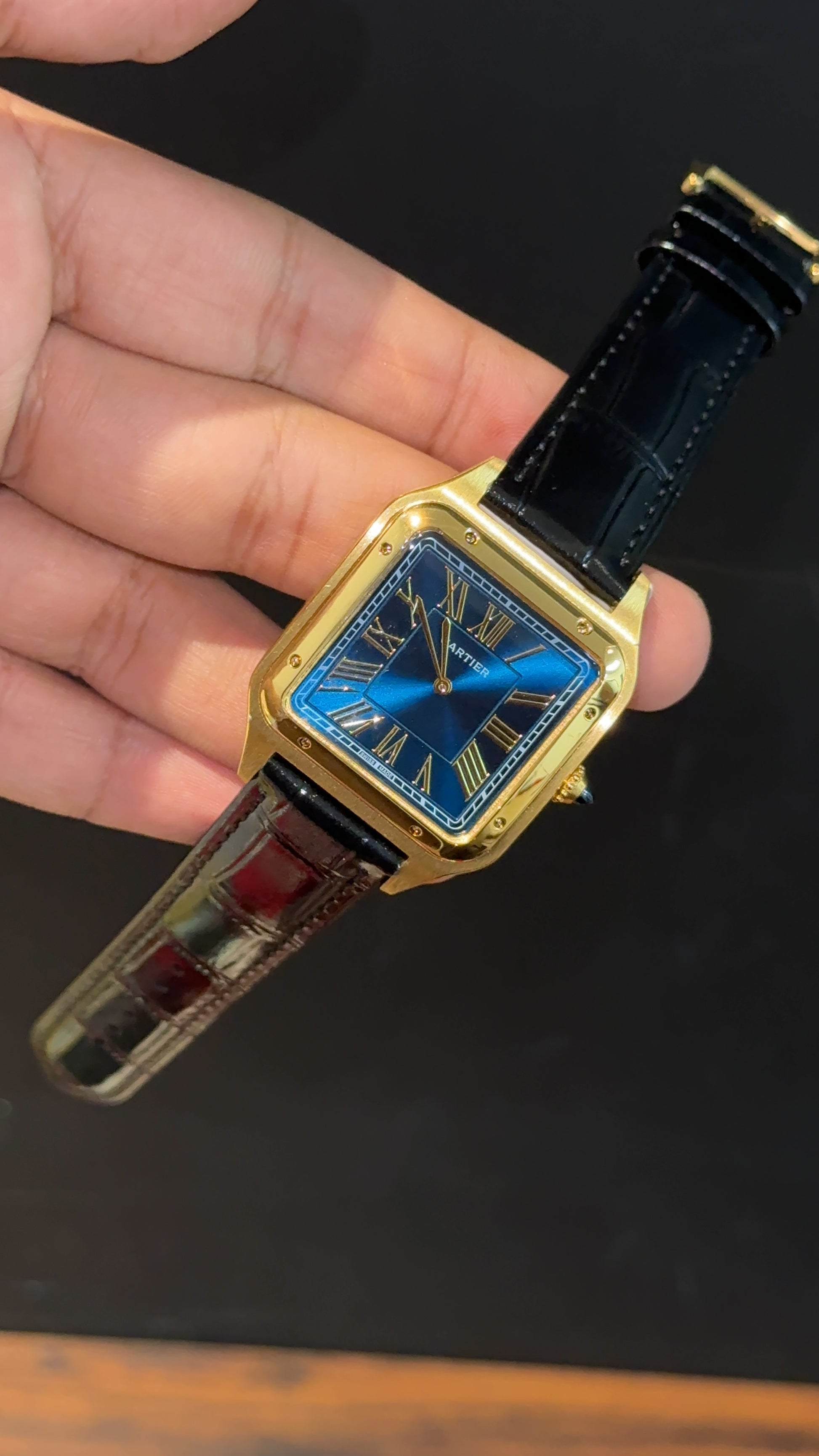 Cartier Dumont Lacquer | Gold Case | Black Leather Strap | Blue Dial - twentyfour