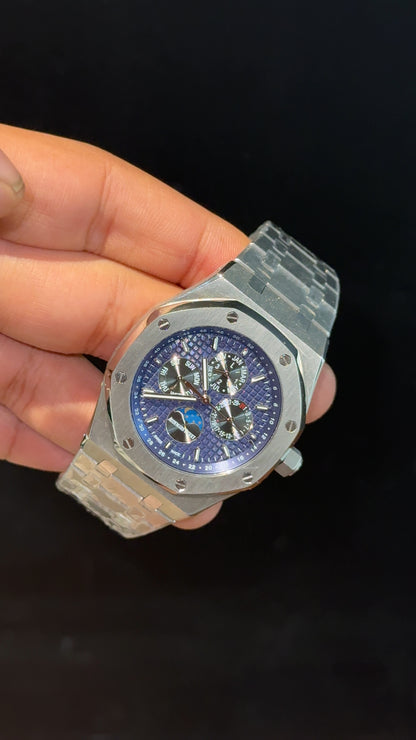 AP Auto | Silver Chain | Chrono | Calendar Edition | Blue Box Dial